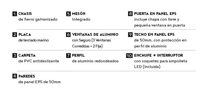 detalles ficha tecnica caseta 150x220