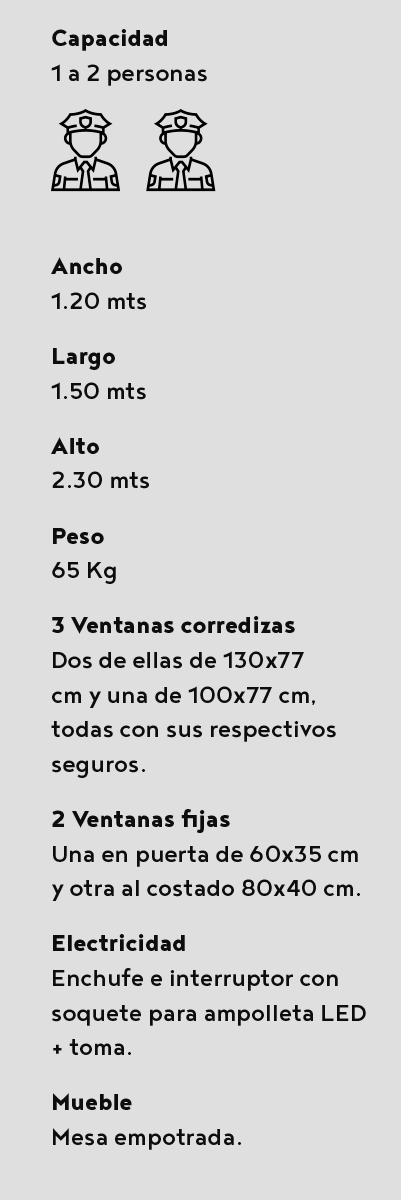 ficha técnica caseta de guardia 2 personas